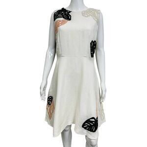 HUGO BOSS Ivory Leaf DYFERA Embroidered Sleeveless Knee Length A-Line Dress 8